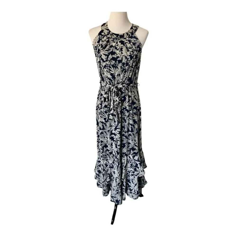 Calvin Klein Navy White Floral Tiered Maxi Dress size 8